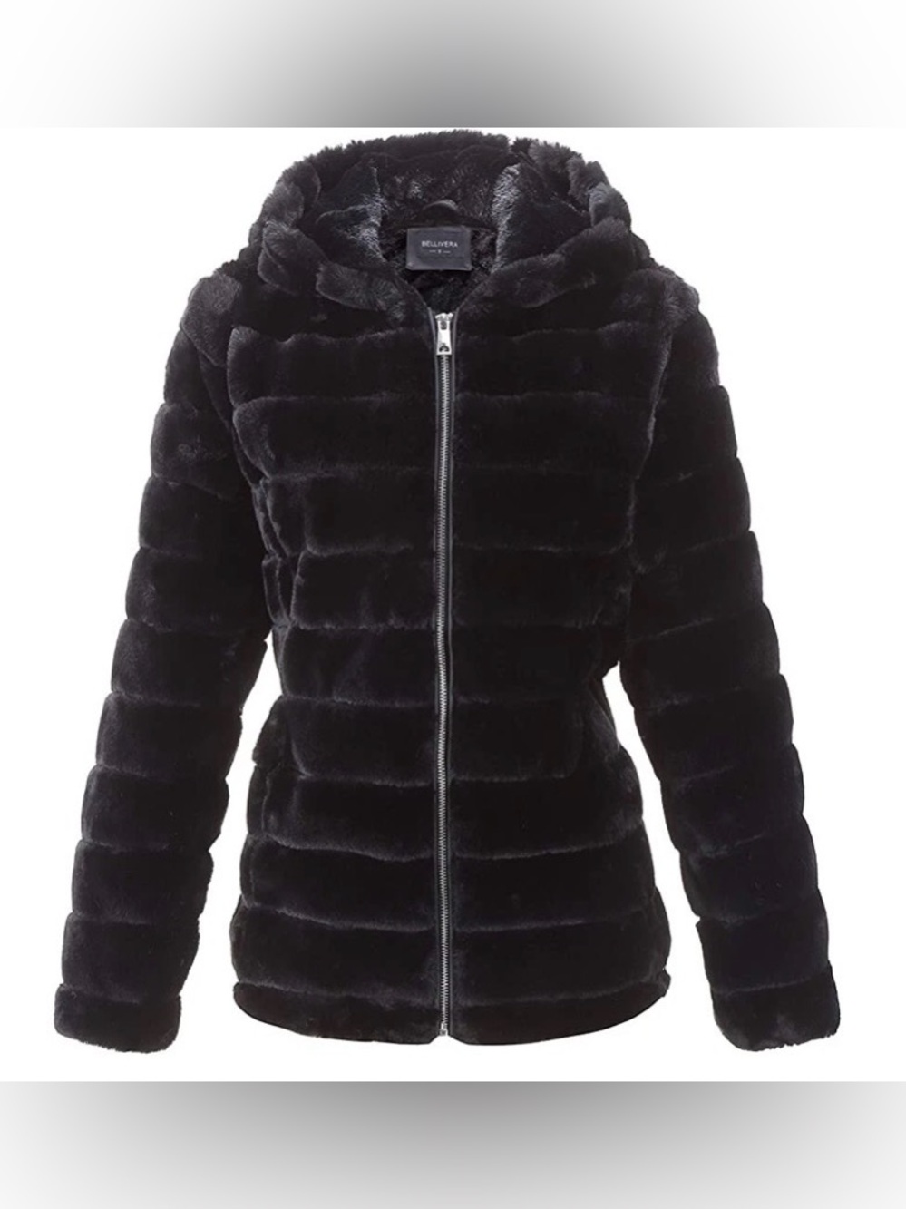 Bellivera Black Faux Fur Hooded Coat, Size Medium EXCELLENT CONDITION